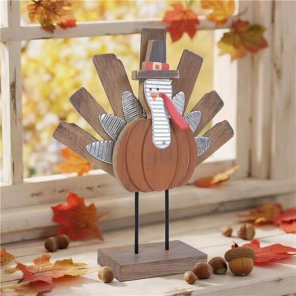 Thanksgiving Turkey Decoration, Wooden Indoor Standing Tabletop Turkey Decor - Picture 5 of 8
